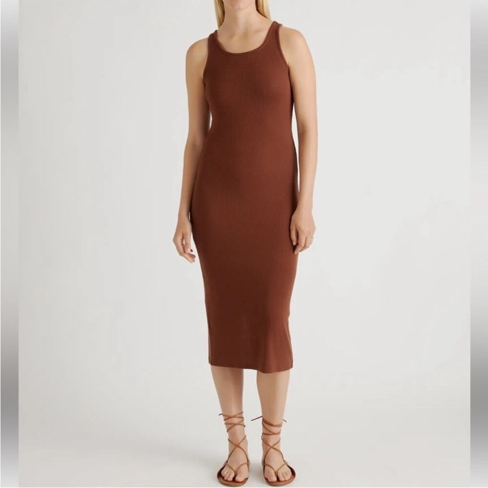 Quince Brown Ribbed Tank Midi Dress